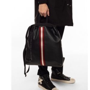 Bally Havier | Black Leather Backpack|  w/ Stripe